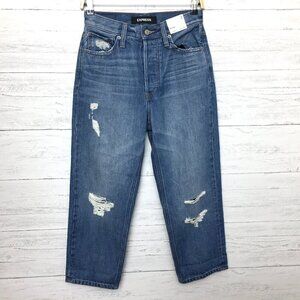 NEW Express Jeans Women's Dad Jean High Rise Distressed Button Fly size 2